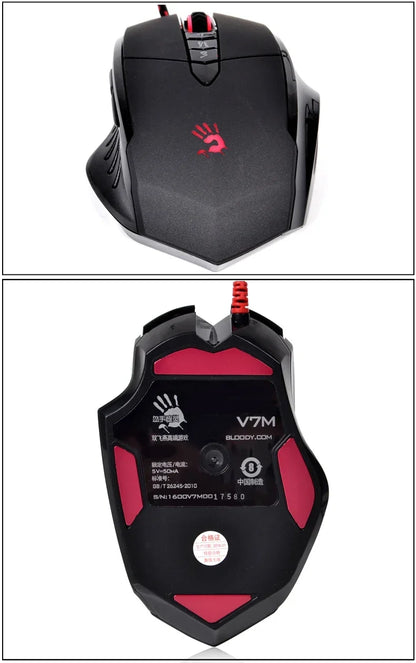 Káblová myš Bloody V7M RGB, ľahká ergonomická konštrukcia, 4000dpi, pre PC, kanceláriu, e-športy a gaming, s programovaním makier pre CF LOL CS