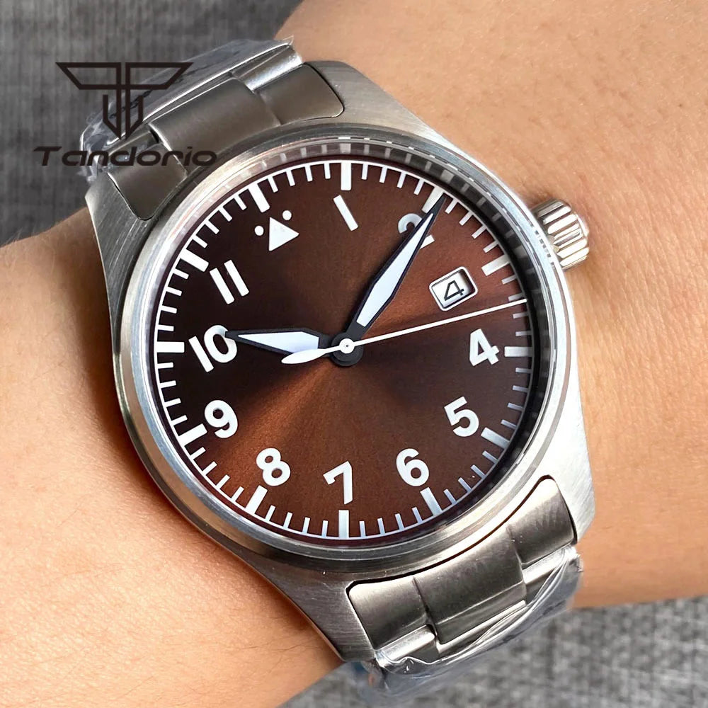 Tandorio 39mm Diving Pilot Automatic Watch for Men NH35/PT5000/Miyota8215 Movement AR Sapphire Crystal 20BAR Waterproof Luminous