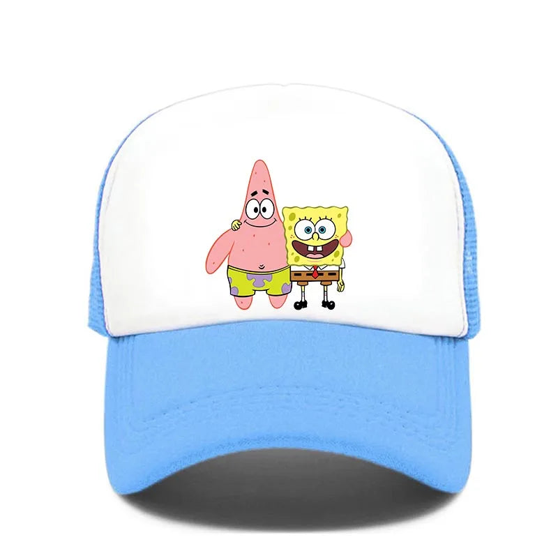 Módna roztomilá bejzbalová čiapka s potlačou SpongeBob, kreslená, pre mužov aj ženy, letná slnečná sieťovaná čiapka, anime, nastaviteľná slnečná clona, golfová čiapka, trucker čiapka
