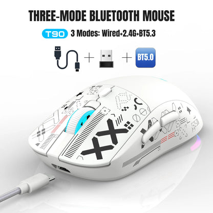 3 režimų „Bluetooth“ žaidimų pelė, įkraunama, 2.4G USB belaidė RGB apšvietimo pelė, skirta „iPad“, planšetiniam kompiuteriui, nešiojamajam kompiuteriui ir kompiuteriui