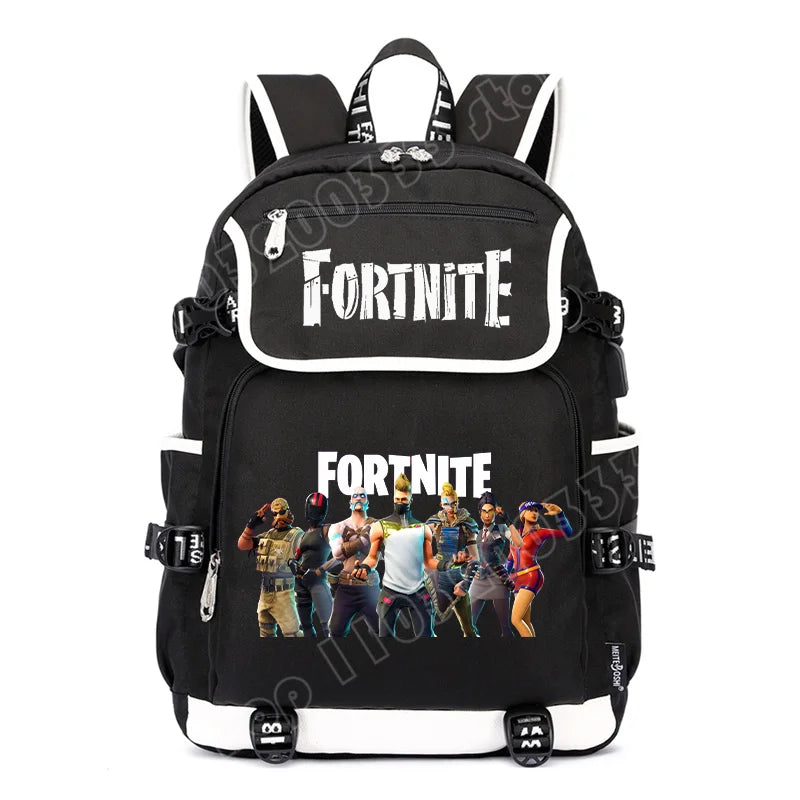 Zaino Fortnites di grande capacità, borsa casual a tracolla con porta USB, unisex, stile anime, cartella per studenti, nuovo regalo di cancelleria elegante