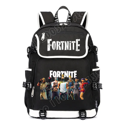 Zaino Fortnites di grande capacità, borsa casual a tracolla con porta USB, unisex, stile anime, cartella per studenti, nuovo regalo di cancelleria elegante