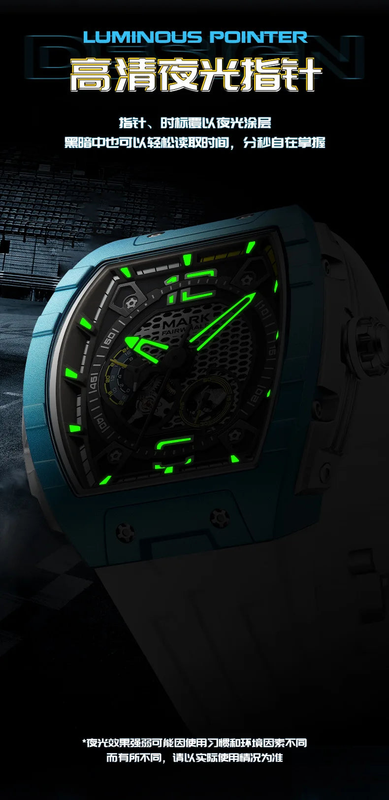 Mark Fairwhale 6002 Automatic Movement Tonneau Dial Luminous Waterproof Fashion Mechanical Watches for Men Relogios Masculino