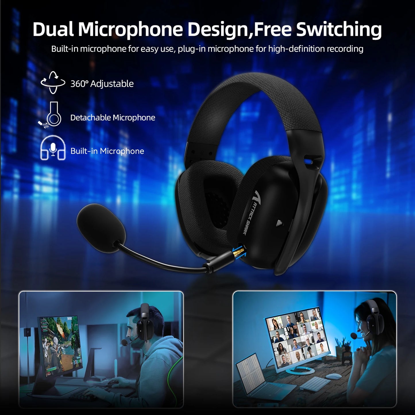ATTACK SHARK L80PRO 3-in-1 Gaming-Headset – Kabellose Bluetooth-Kopfhörer mit niedriger Latenz, Doppelmikrofon, 40mm Hi-Fi-Sound und stabiler Verbindung fürs Gaming