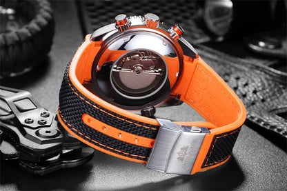PAULAREIS P Relógio mecânico automático de luxo para homem com corda automática, bracelete em borracha, impermeável, luminoso, com data, relógio de moda masculino