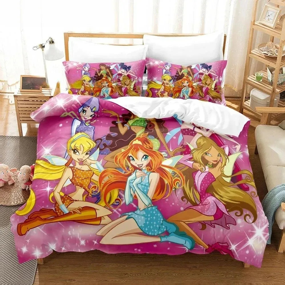 Anime W-Winx Clubs Duvet Cover Pillowcase Bedding Set Adult Boys Girls Bedroom Decoration Children Gift Single Double Large Size
