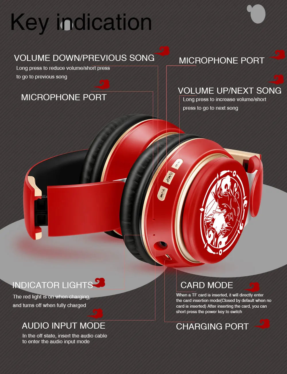 New Popular Bluetooth Headphones Stereo Headset Wireless Original Earphones Cosplay Game with MP3 FM & Microphone Students Gift