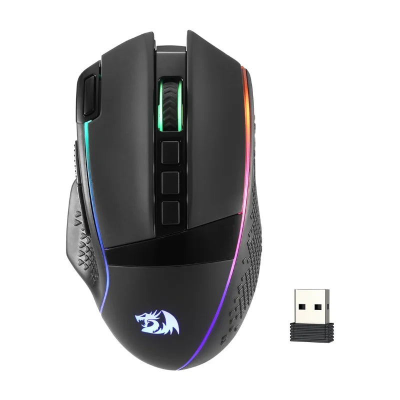 Mouse da gaming wireless Redragon M991 26000 DPI, 3 modalità, 9 pulsanti macro, retroilluminazione RGB, nero