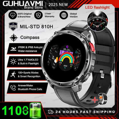 2026 T-Rex 3 Style Smartwatch for Men  1100mAh Battery, GPS, 10ATM Waterproof, Bluetooth Calling & Sports Tracker