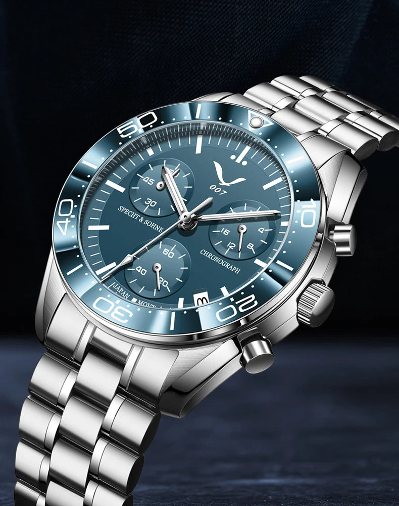 New 007 Specht&Sohne Sports Watches for Men Top Brand Luxury Steel Wrist Watch Fashion Japan VK68 Chronograph