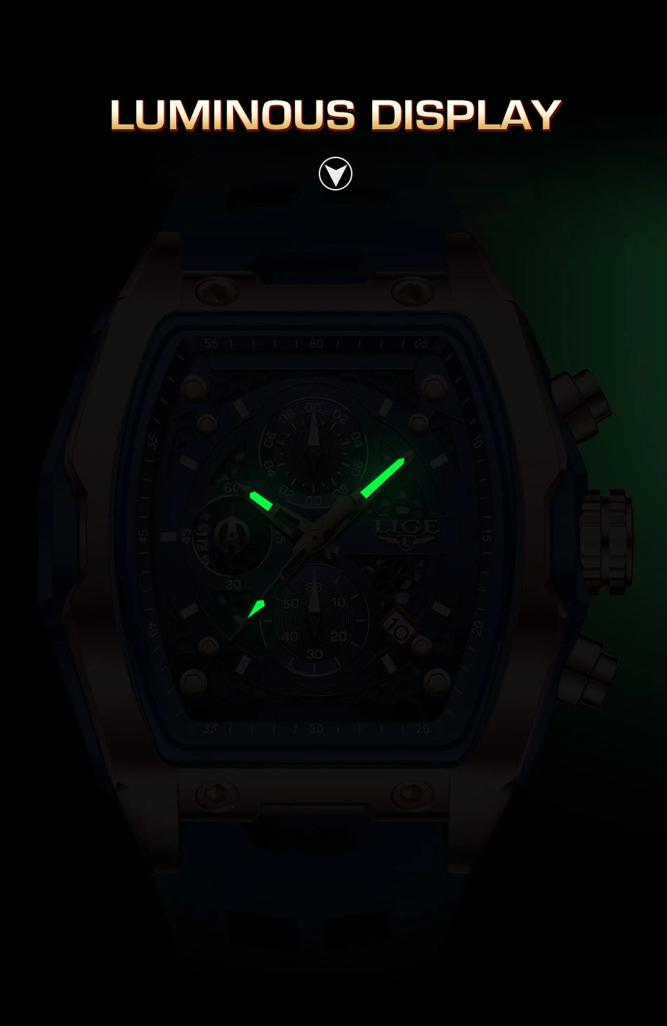 LIGE Outdoor Casual Quartz Man Watch Fashion Silicone Strap Waterproof Simple Sport Hollow Date Luminous Men's Watches Male Gift