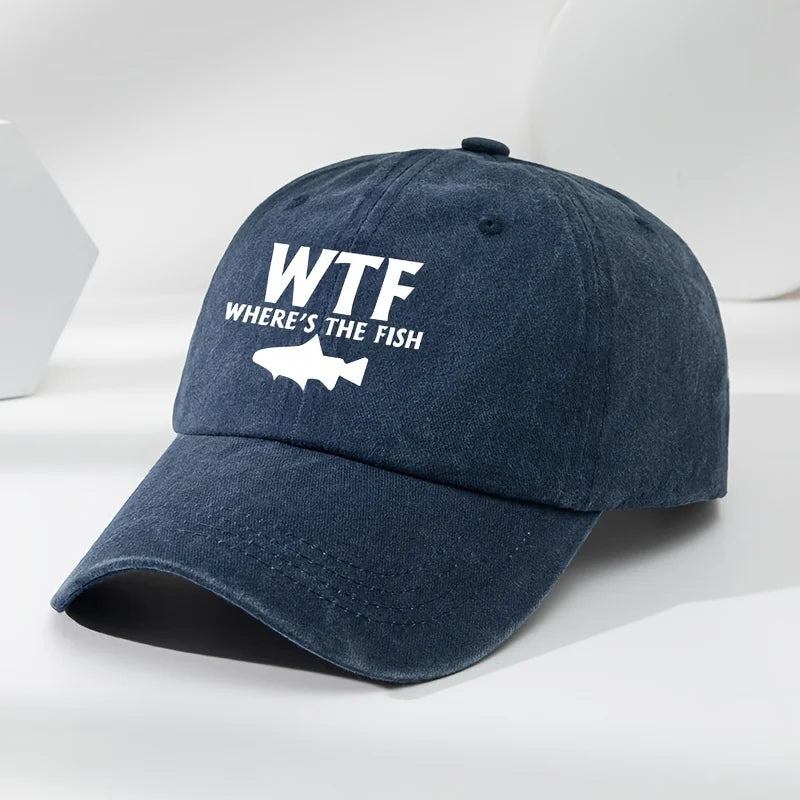 WTF-kalakuvioinen miesten ulkoilukäyttöön tarkoitettu pesetty baseball-lippalakki, retro-tyylinen duckbill-lippalakki, urheilu- ja vapaa-ajan baseball-lippalakki