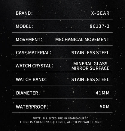 X-GEAR Men Luxury Watches Full diamond dial Diamond bezel Mechanical Watch Luminous Date Week Display Stainless Steel Case Strap