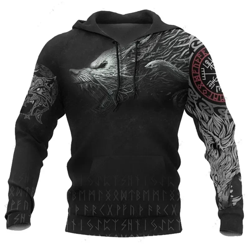 2023 New Autumn Men's Hoodie Wolf Print 3D Sweatshirts Urban Trendy All-Match Oversized Tops Poleron Hooded Clothes Men Clothing