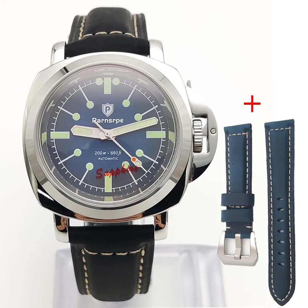 Parnsrpe Men's Automatic Mechanical NH35 Watch Polished Case Sapphire Glass Leather Strap 40mm Men's Watch