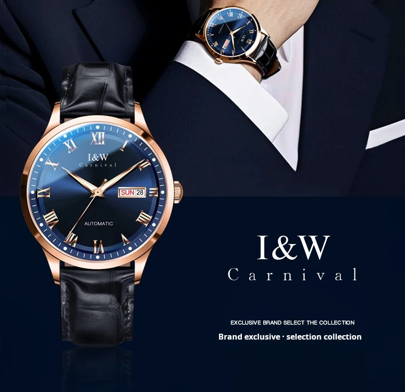 Carnival Brand High-end Series I&W Mechanical Watches Luxury Sapphire MIYOTA Movement Automatic Watches HD Luminous Reloj Hombre