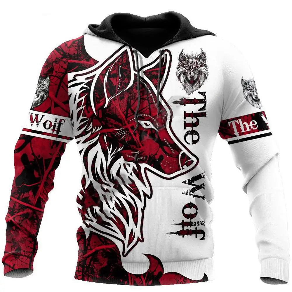 Sweatshirt com Capuz Unissexo de Outono com Estampado 3D Integral de Leão, Lobo e Pele de Tigre Branco para Homem, Pullover Casual Estilo Casaco