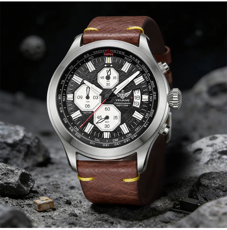 Zegarek kwarcowy męski YELANG V1029S 42mm, mechanizm Japan OS10, luminescencja T100, wodoodporność 100M, sportowy styl militarny, szafir