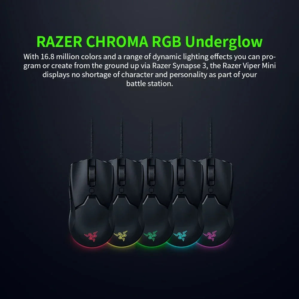 Razer nytårsgave Thunder Snake Viper Mini kablet e-sport-gamingmus til computer og laptop med RGB-lys, til små hænder