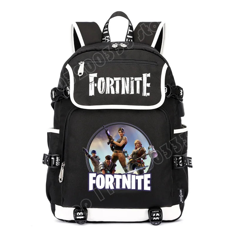 Zaino Fortnites di grande capacità, borsa casual a tracolla con porta USB, unisex, stile anime, cartella per studenti, nuovo regalo di cancelleria elegante