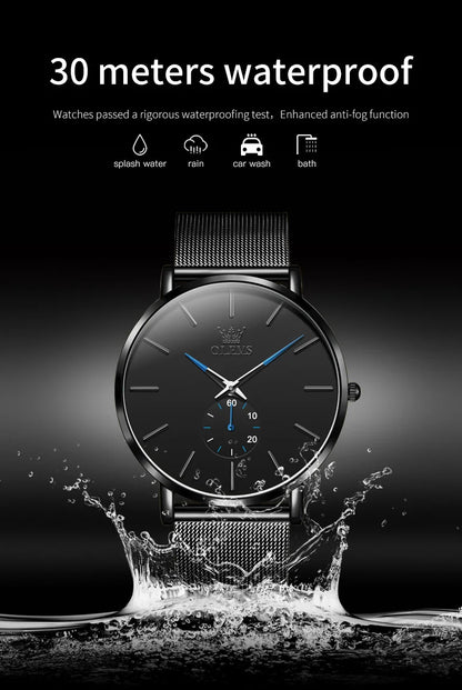 OLEVS 9954 Fashion Men's Watches Minimalism Ultrathin Original Quartz Wristwatch Waterproof Watch for Man Luminous Casual Mesh