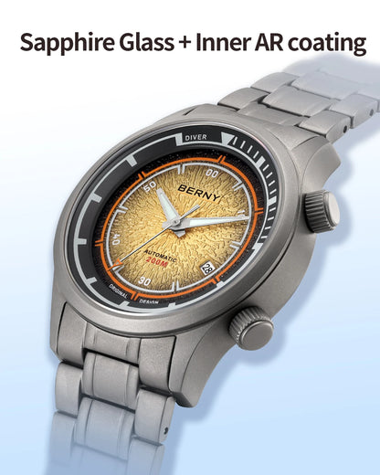 BERNY Titanium Diver Watches for Men 20ATM Super Luminous Automatic Mechanical Men's Dive Watch Sapphire Swim Diving Wristwatch