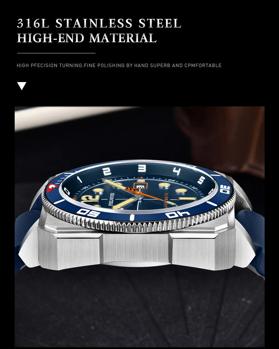 Reloj de buceo automático para hombre FeelNever 8215 con movimiento automático, superluminoso, acero 316, cristal de zafiro, reloj mecánico deportivo masculino