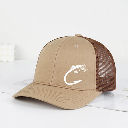 Trucker-Cap mit Bass-Fischhaken-Print, verstellbar, Unisex, Mesh, für Angelfans, Sonnenhut