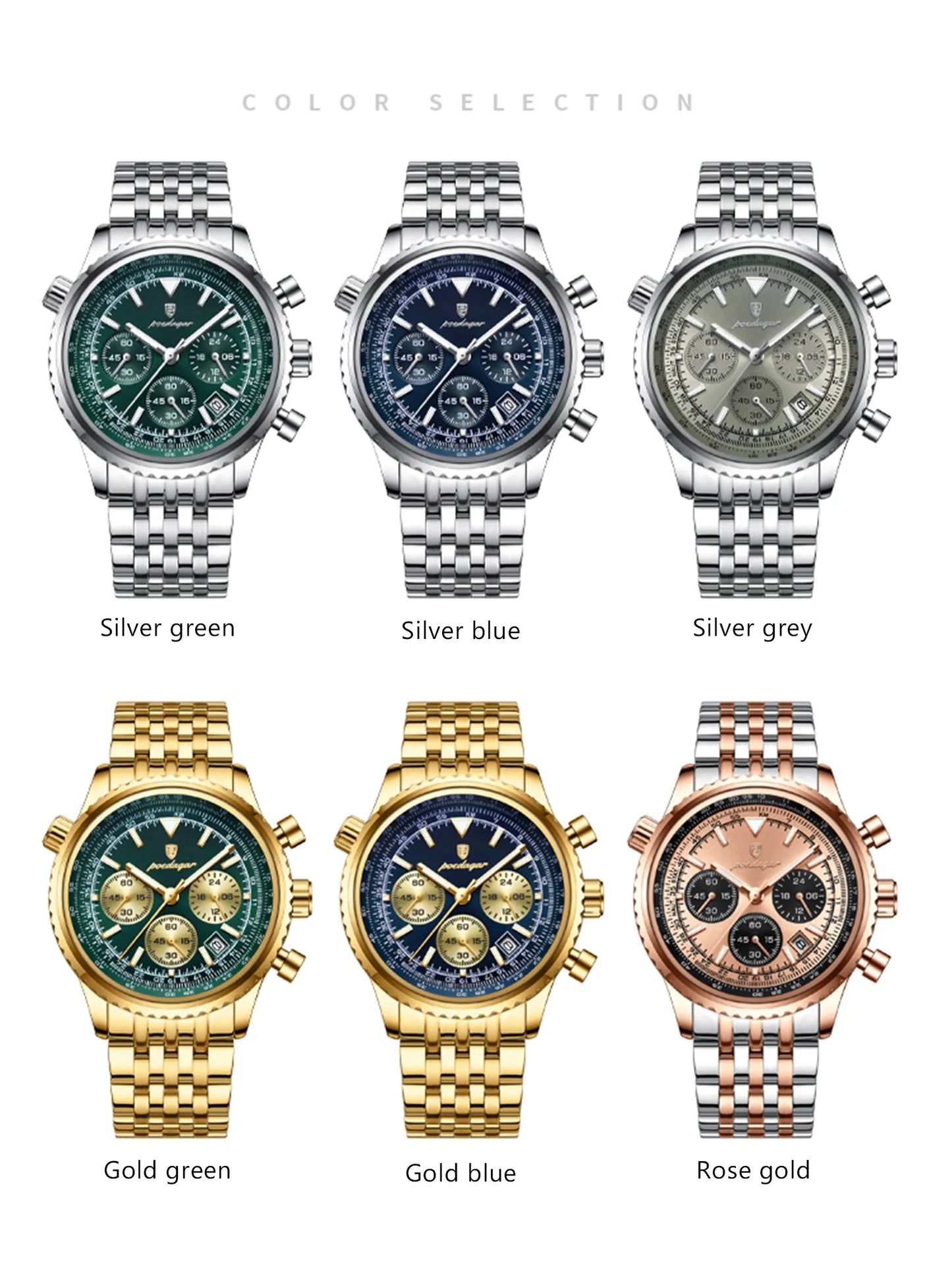 POEDAGAR Trendy Man Watch Chronograph Date Waterproof Luminous Men's Watches Stainless Steel Quartz Sports Luxury Man Wristwatch