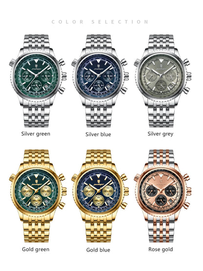 POEDAGAR Trendy Man Watch Chronograph Date Waterproof Luminous Men's Watches Stainless Steel Quartz Sports Luxury Man Wristwatch