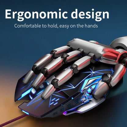 Rato Gaming USB com Fio, 6 Botões, Retroiluminado, Ergonómico, DPI Ajustável, Rato Ótico para PC Gamer e Computador de Secretária