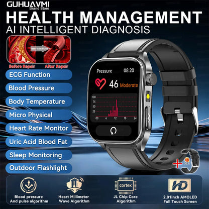 2026 New 650nm Laser Therapy Blood Fat Uric Acid Blood Pressure Smart Watch ECG+PPG Precise Health Monitor Smartwatches For Men