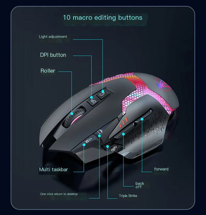 Ratón gaming con cable, 12000 DPI ajustables, programación de macros, retroiluminación RGB, diseño ergonómico y tecla de disparo para e-sports, ratón para PC