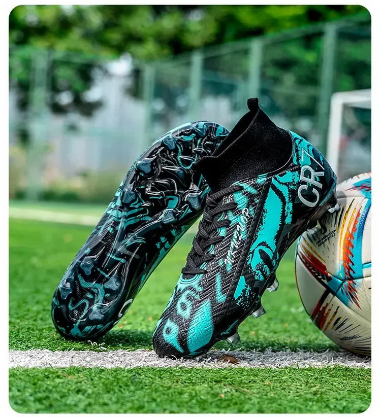 Unisex Teen Low Top Football Shoes Lightweight Elastic Sole Anti Slip Short Spikes Lawn Field Match Training Sneakers