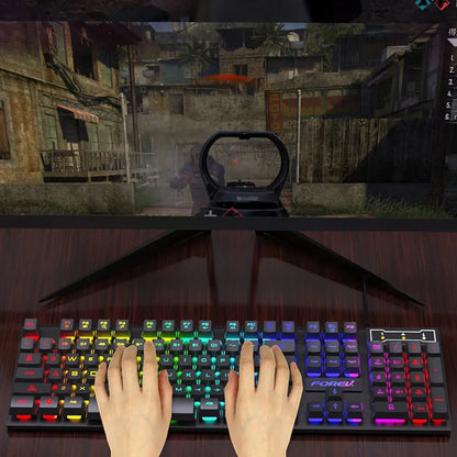 Teclado Gaming com Fio de 104 Teclas com Sensação Mecânica para Portátil e PC, Ergonómico, Retroiluminado RGB, 61 Teclas, Switches Cyan e Keycaps
