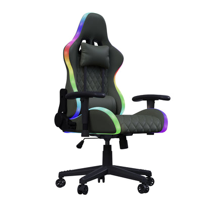 Rosahqnda Gaming Chair with Massage Function, Adjustable Office Chair, Gamer Chair with LED,Lumbar Cushion, Pillow,150 KG