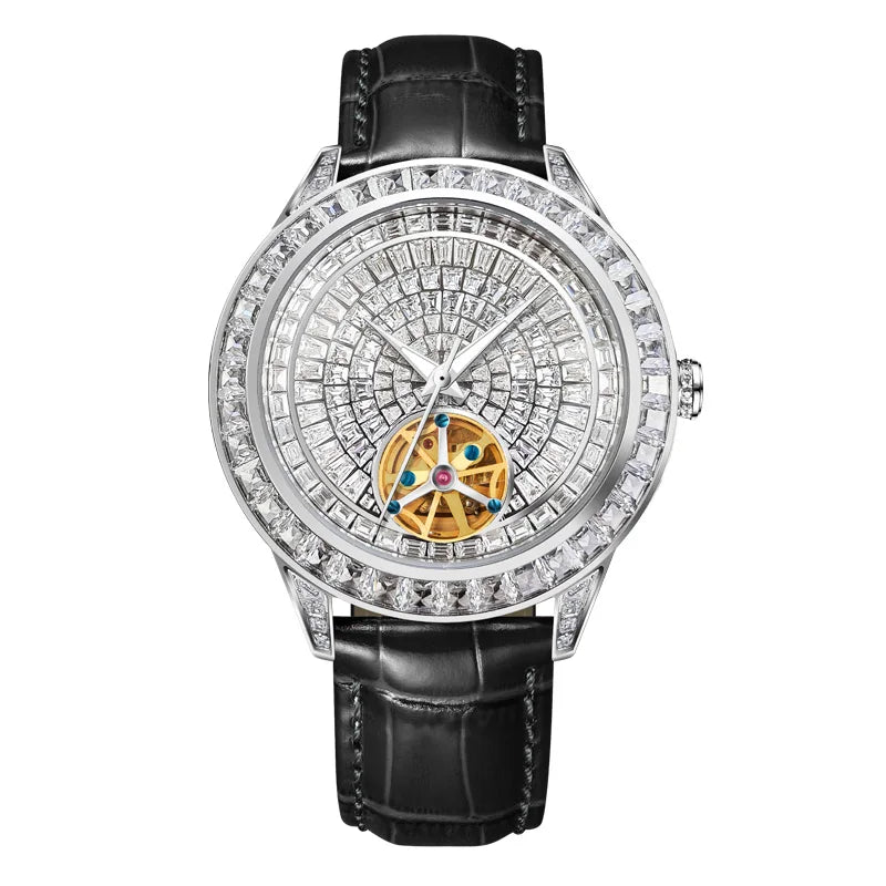 2025 New Haemmer Jacob Diamond Face Tourbillon Mechanical Men's Watch Men's Genuine Leather Glowing Mechanical Watch