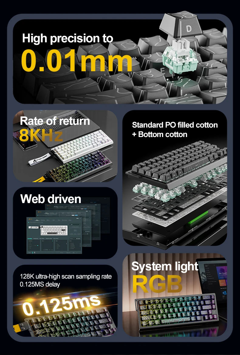 Tastiera da gaming magnetica ATTACK SHARK X68HE X68PRO HE e FREEWOLF F68 cablata F68Pro wireless per pro gaming 0.01mm Rapid Trigg