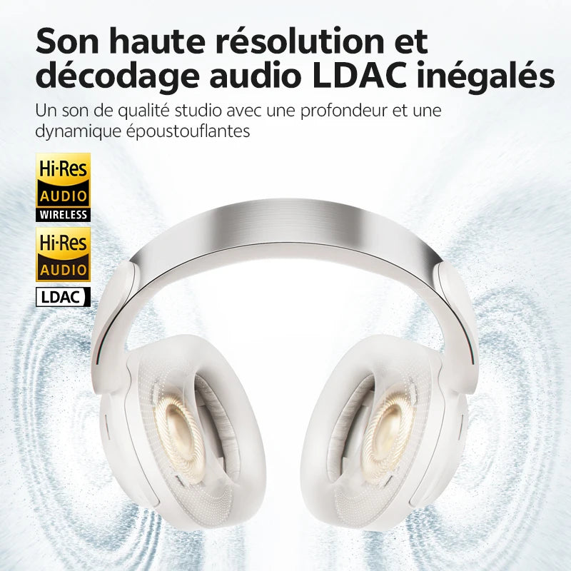 Casque sans fil Bluetooth 6.0 QCY BH25H3SA avec audio spatial 3D, réduction de bruit active adaptative -56 dB, haut-parleur de 53 mm, casque pliable supra-auriculaire