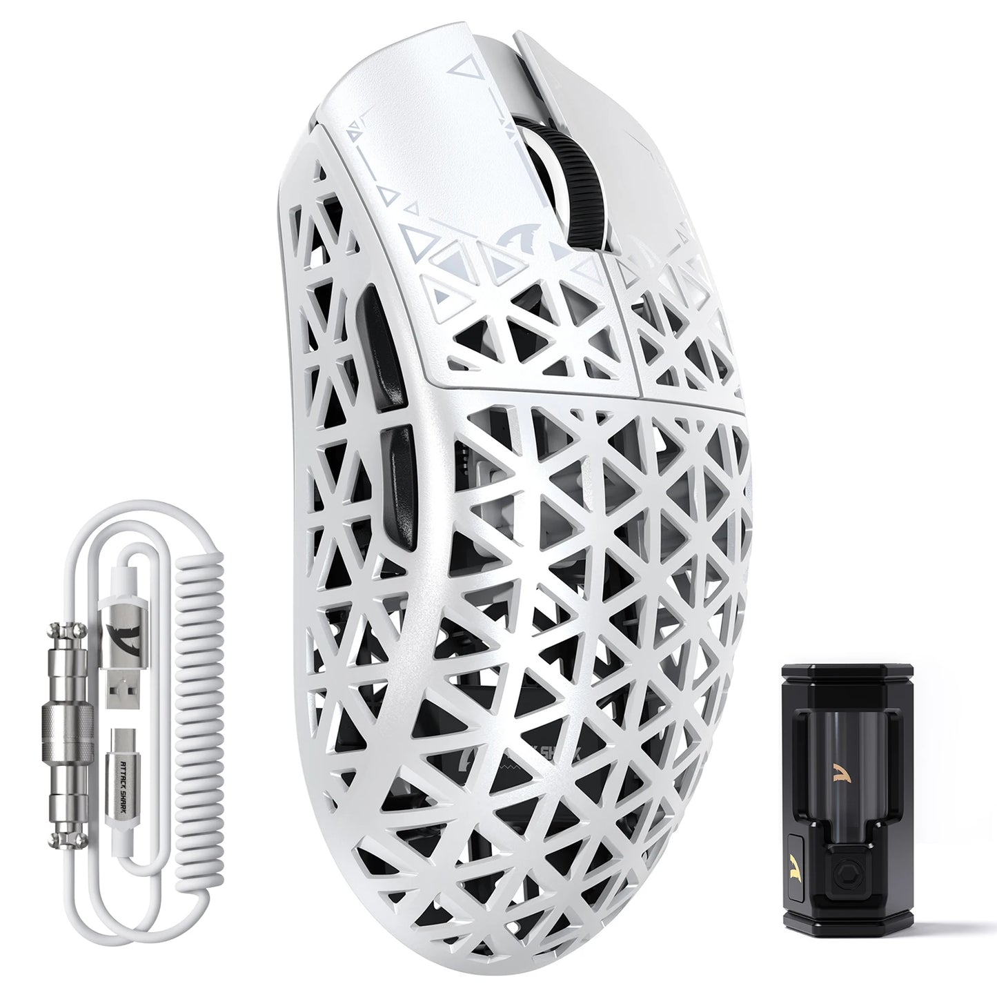 ATTACK SHARK R5Ultra Carbon Fiber Wireless 8K PAW3950MAX Gaming Mouse with 8K Coiled Cable,