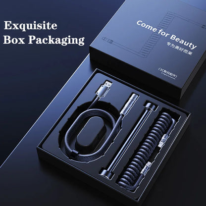 Eary 1.2m Coiled Keyboard Cable USB to Type-C Detachable Metal Aviator for Mechanical Gaming Keyboard Accessories for PC Laptop