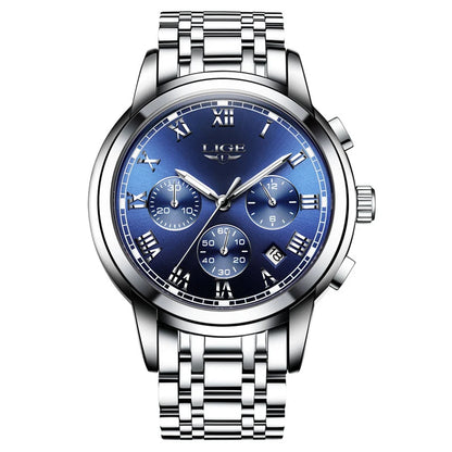 Pánske hodinky LIGE – luxusný chronograf, ležérny športový štýl, vodotesné, celokovové, quartzový strojček