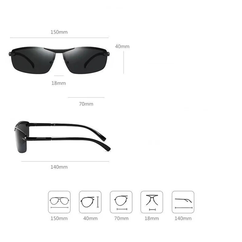 Fashion Fit Rimless Sunglasses Men Women Photochromic Sun Glasses Color Changing Polarized Fishing Car Driving Yellow Glasses