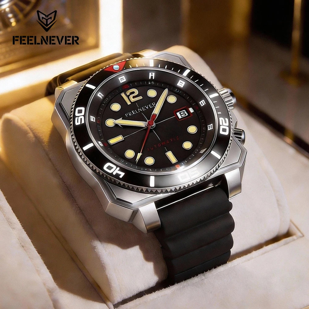 Reloj de buceo automático para hombre FeelNever 8215 con movimiento automático, superluminoso, acero 316, cristal de zafiro, reloj mecánico deportivo masculino