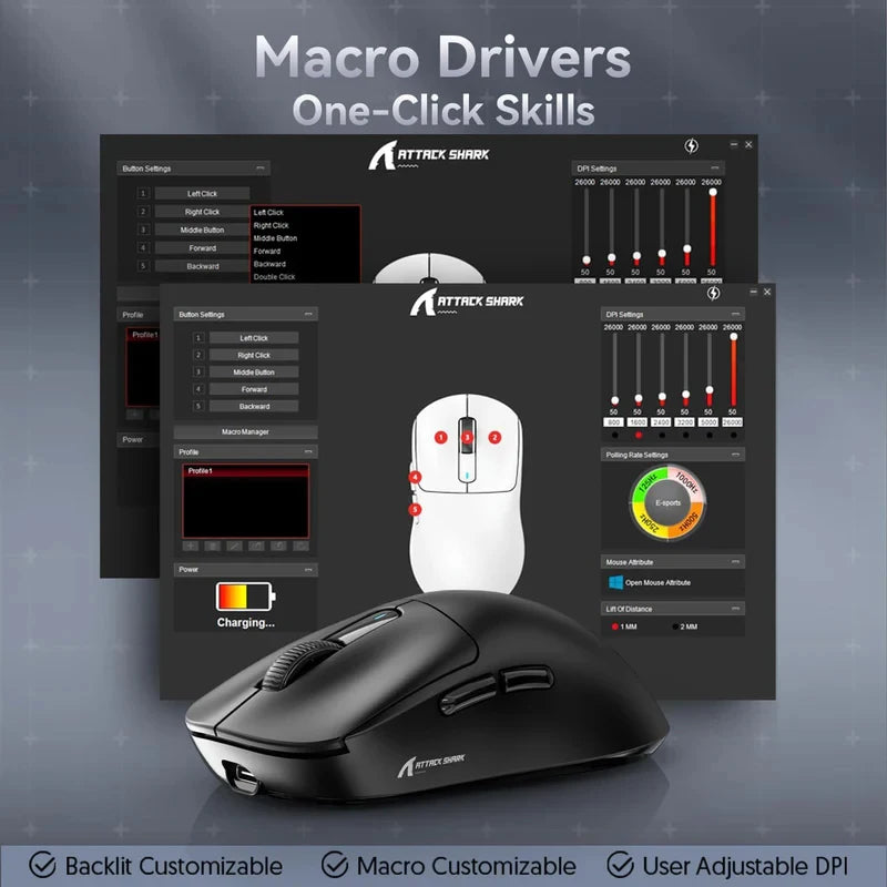 ATTACK SHARK X3 hárommódos egér 1K Hz, X3Pro Bluetooth vezeték nélküli egér 4K Hz, könnyű kivitel, PAW3395, 650IPS mobil sebesség