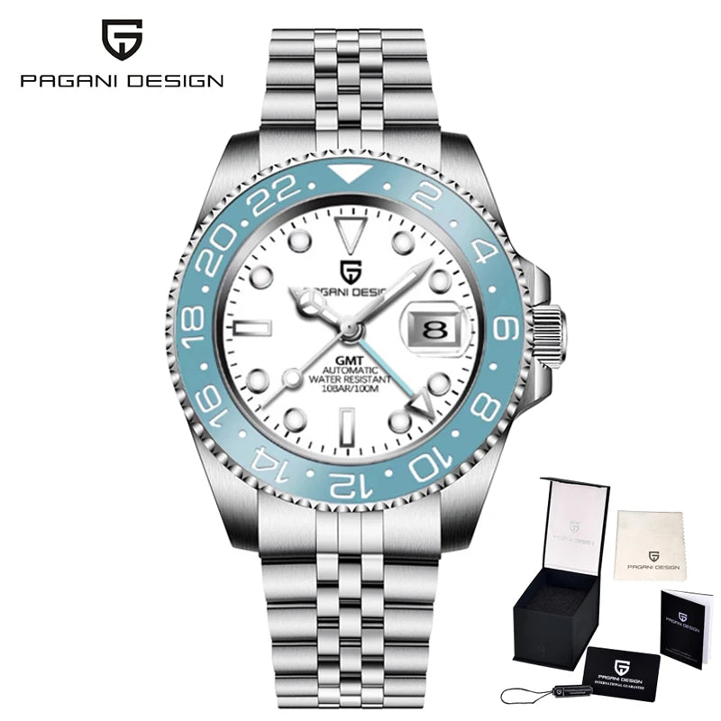 Orologio meccanico da uomo Pagani Design GMT – Modello di lusso con vetro zaffiro, cassa in acciaio inossidabile e lunetta in ceramica – Orologio automatico da uomo, stile professionale