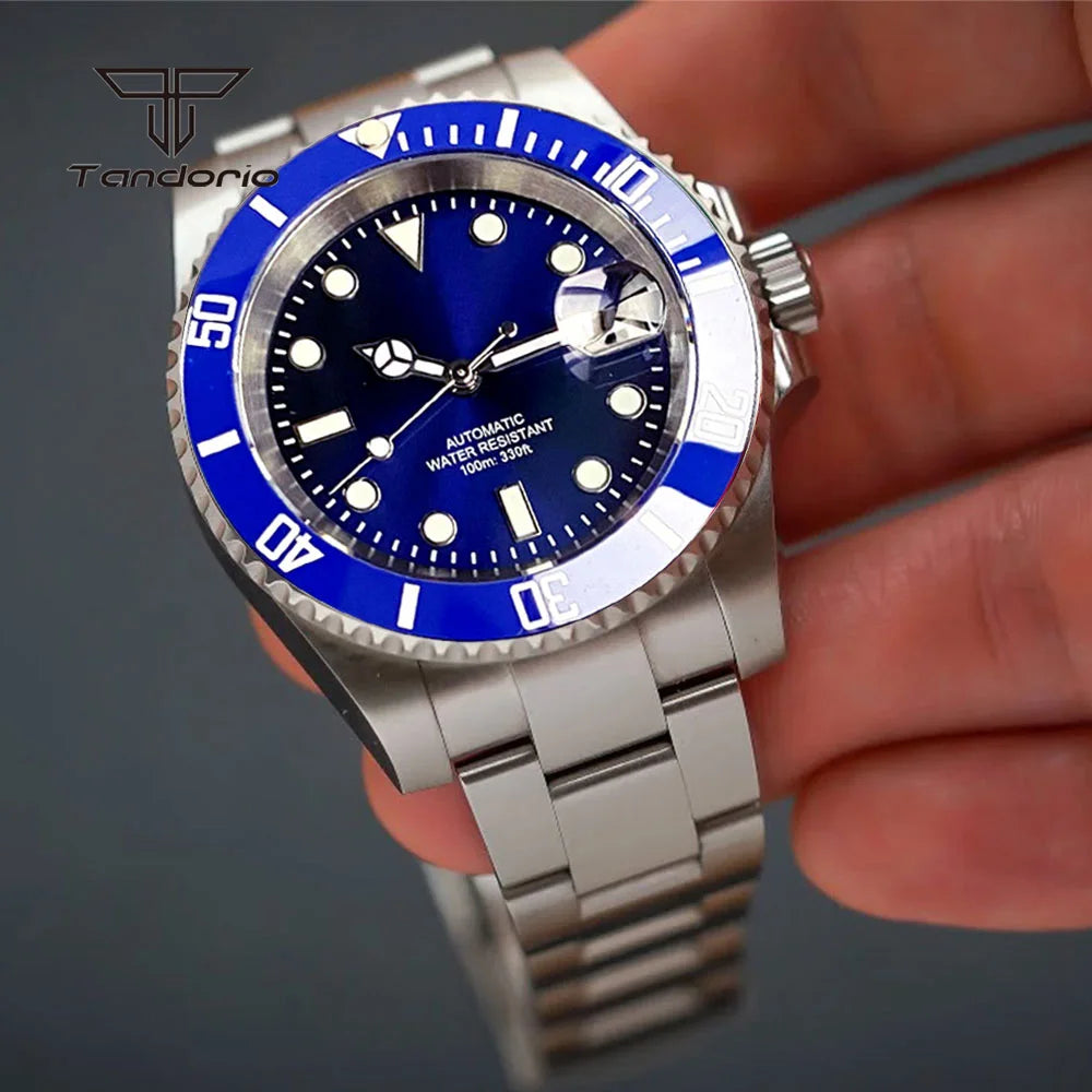 Tandorio 40mm Men's Automatic Watch Date Mechanical Miyota8215/PT5000 Movt Sapphire Business Waterproof Wristwatch Screw Crown