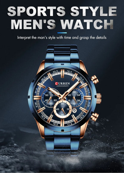 CURREN Top Brand Luxury Military Leather Wrist Watch Casual Sport Watches for Men Blue Man Clock Fashion Chronograph Wristwatch