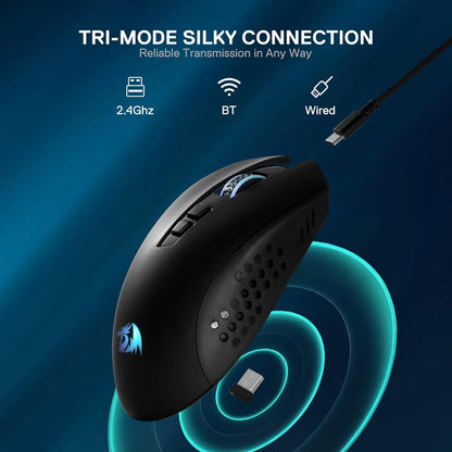 Redragon M656 MAX 3-Mode Wireless Gaming Mouse 10000 DPI Rechargeable Gaming Mice 5 DPI Levels, 7 Macro Buttons, RGB Backlight