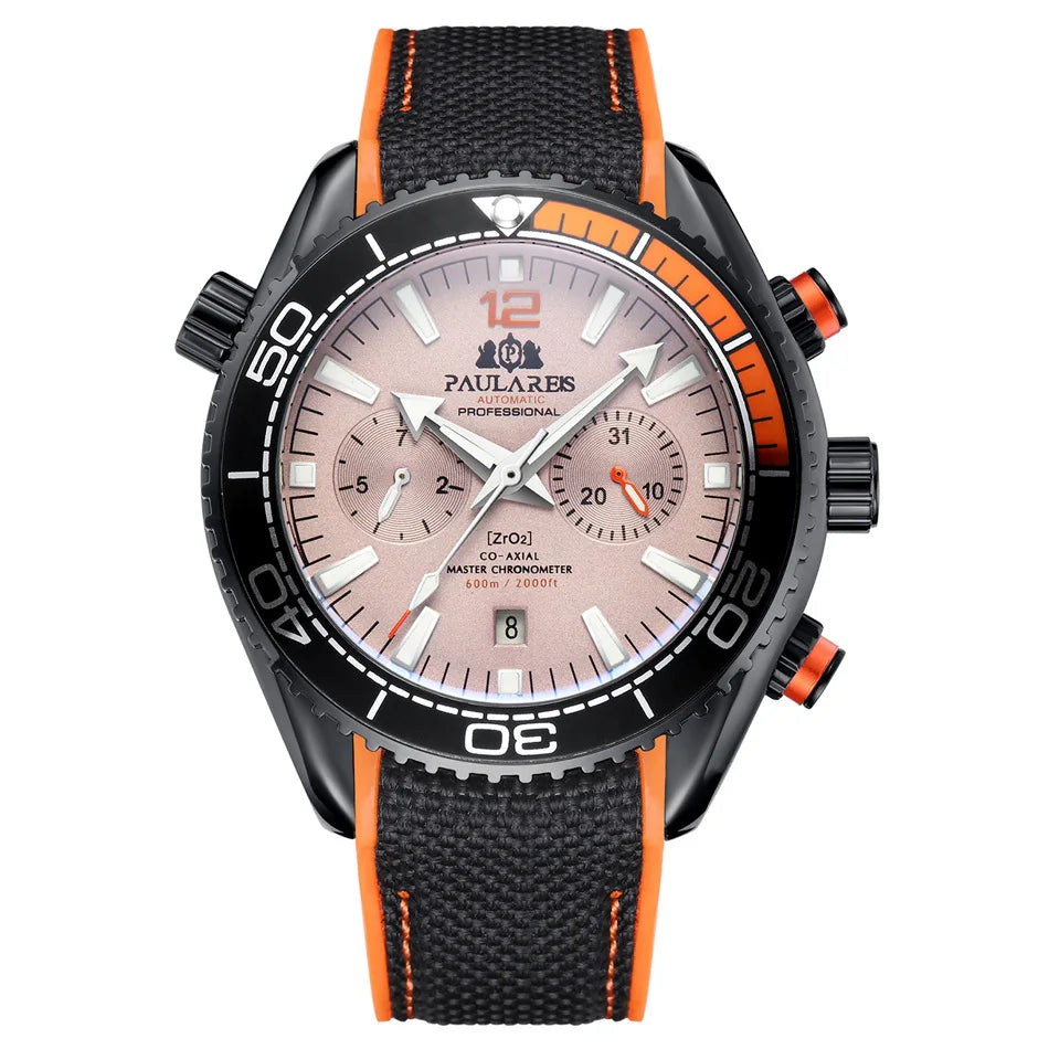 PAULAREIS P Relógio mecânico automático de luxo para homem com corda automática, bracelete em borracha, impermeável, luminoso, com data, relógio de moda masculino